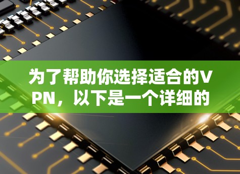 为了帮助你选择适合的VPN,以下是一个详细的步骤指南 为了帮助你选择适合的VPN,以下是一个详细的步骤指南